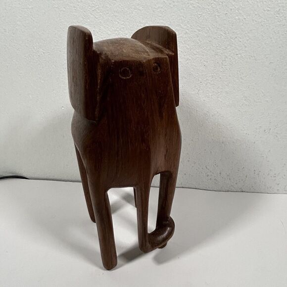 Abstract Carved Wood Elephant Statue 8.5" Tall Figure Brown MCM Artsy African - Picture 4 of 7